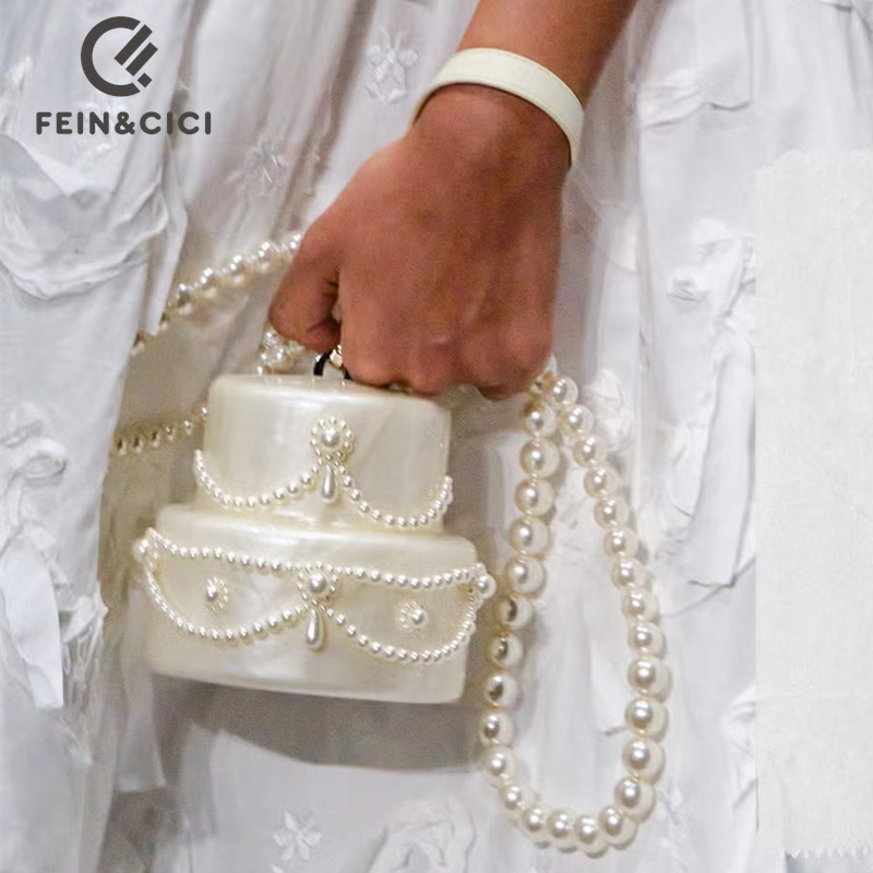 Women'S Evening Bags - Cake shape clutch bag acrylic pearl