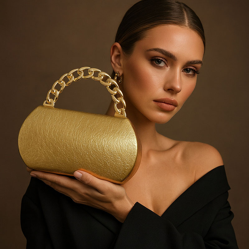 Women'S Evening Bags - Luxury Gold Metal Buckle Box Clutch